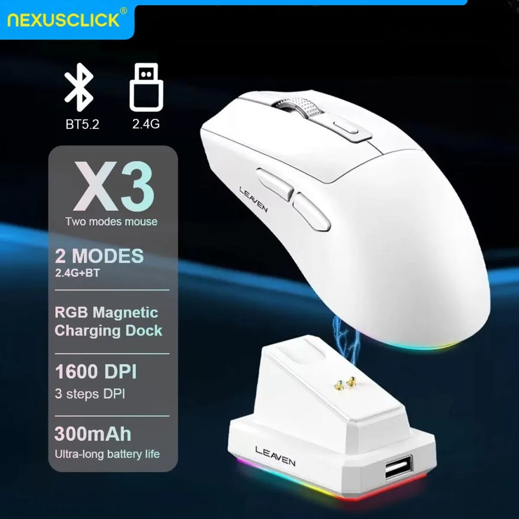 Mouse Gaming Wireless Dual Mode con Dock di Ricarica Magnetico RGB - 2000 DPI