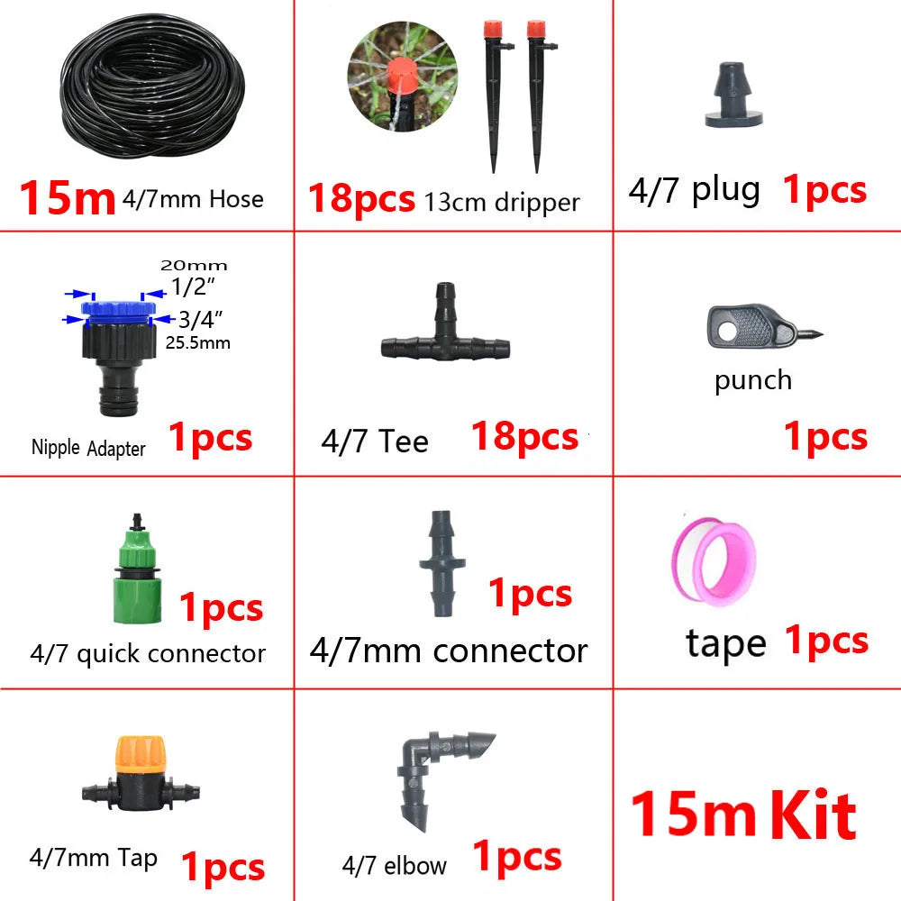 Irrigazione a goccia automatico 5‑50 m – Kit con gocciolatori rossi