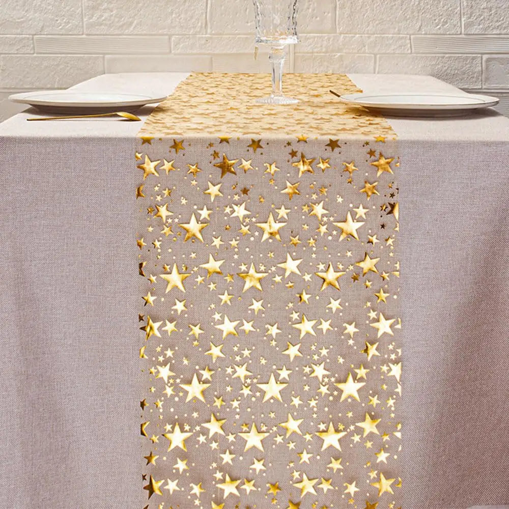 Gold Star Glitter Metallic Table Runner Bling Star Table Cloths Runner Thin Mesh Tabletop Metallic Roll for Home Party Dinner