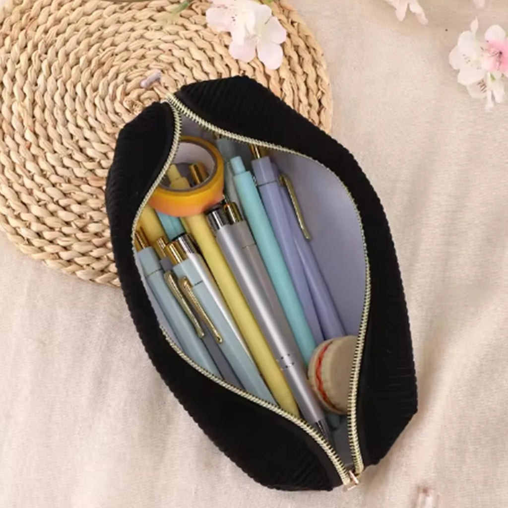 1pc solid color pencil case - large capacity school & office bag
