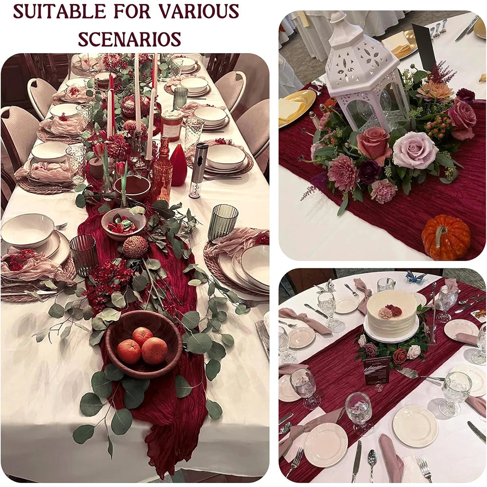 Runner da tavola borgogna in garza – Stile boho per matrimoni, shower e feste