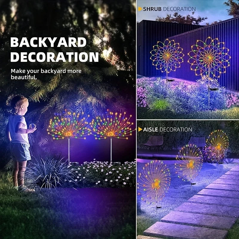 Luci solari a fuochi d'artificio per esterno, impermeabili IP65, 8 modalità