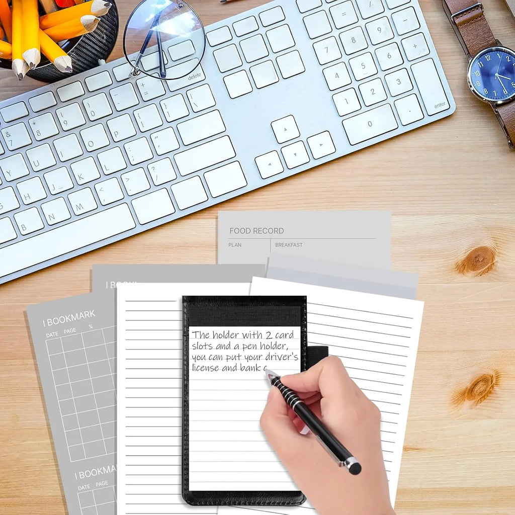 Mini Pocket Portable Notepad, Strap-On Pen Holder Meeting Notebook, Pu Leather Hard Cover Waterproof Notebook with Lined Pages, Diary, Work Office Meeting Notes Notebook, Accounting, Memo Notebook Ballpoint Pen Set