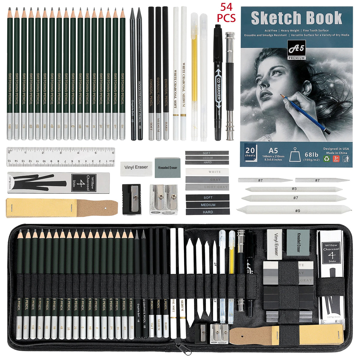 Set professionnel de crayons de dessin - 12, 20, 25, 54 ou 70 pièces