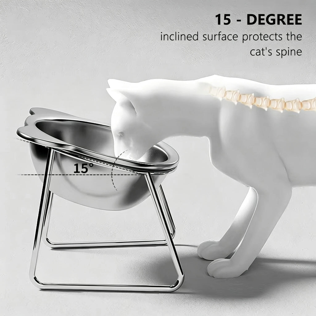 ‌304 Stainless Steel Raised Cat Bowl with 15° Elevated Design Tilted Neck Guard Healthy Feeding Shatterproof for Cats Puppies
