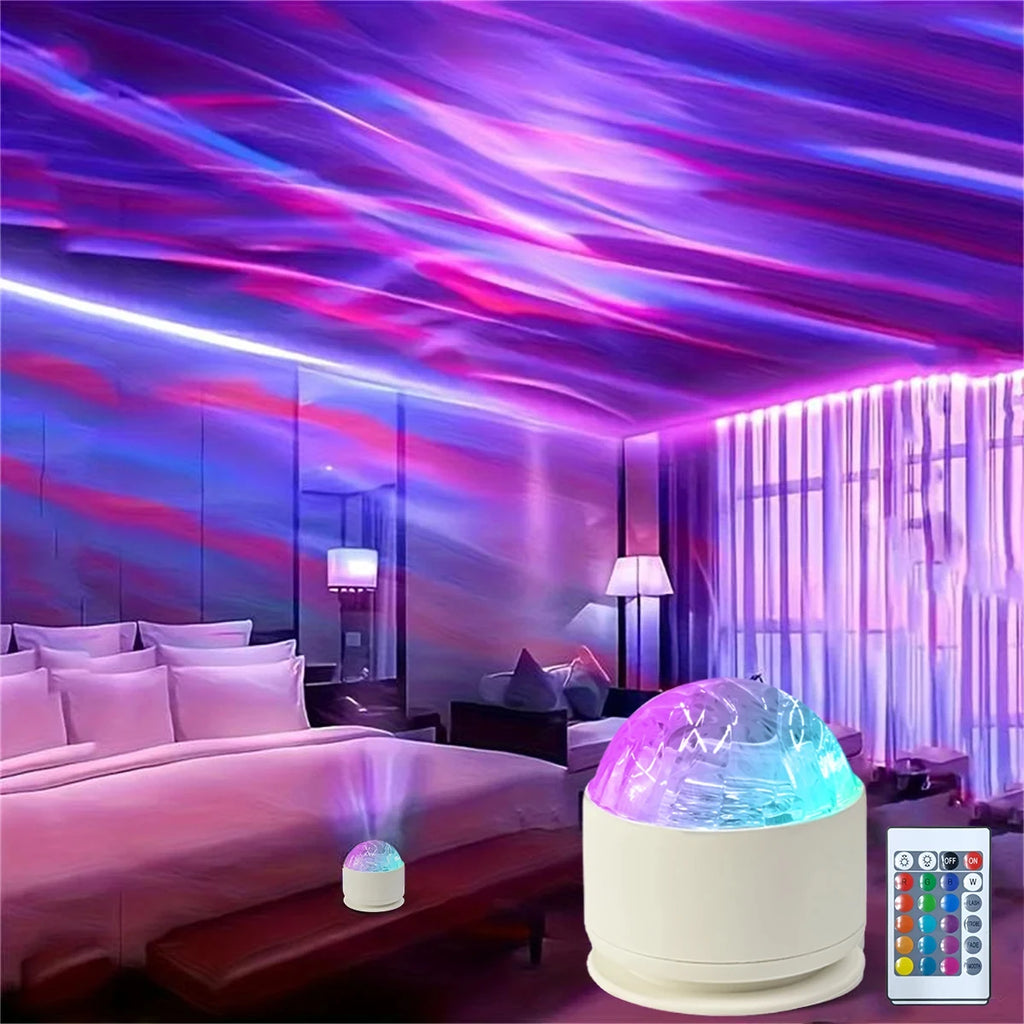 Lampada proiettore Aurora del Nord con onde d'acqua LED, luce e telecomando
