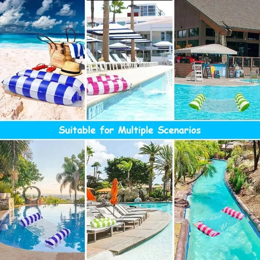 Materasso Gonfiabile Pieghevole per Piscina – Amaca Flottante a Righe PVC