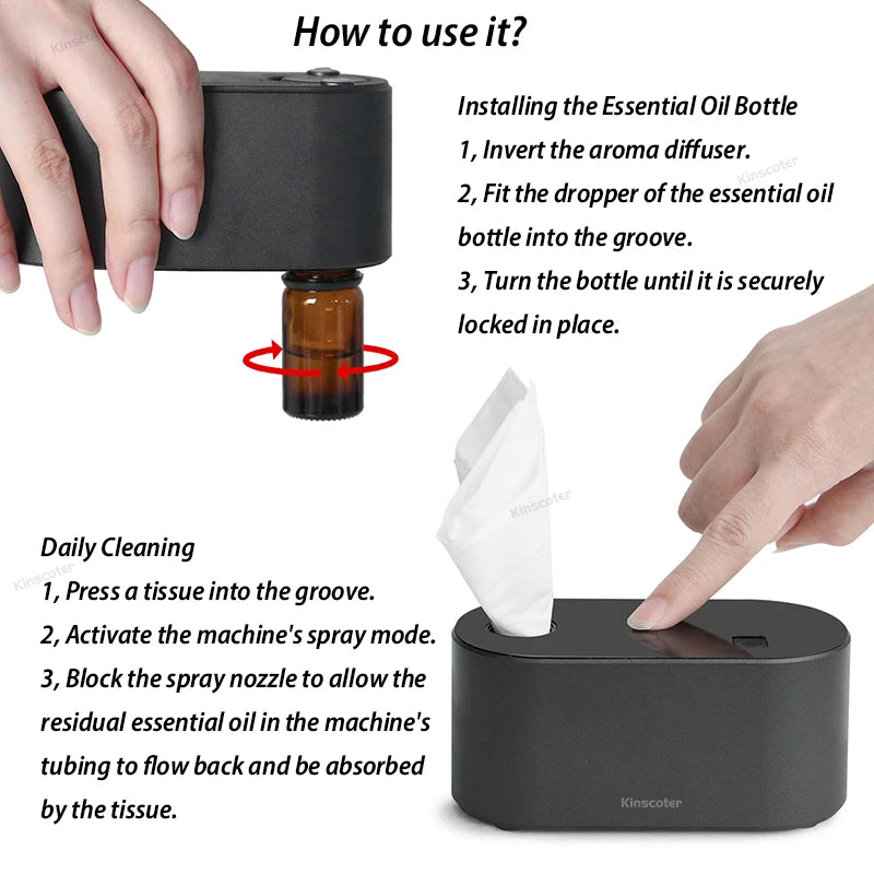 Diffusore d'Aroma Portatile Senza Acqua – Compatto, 3 Velocità, Batteria…