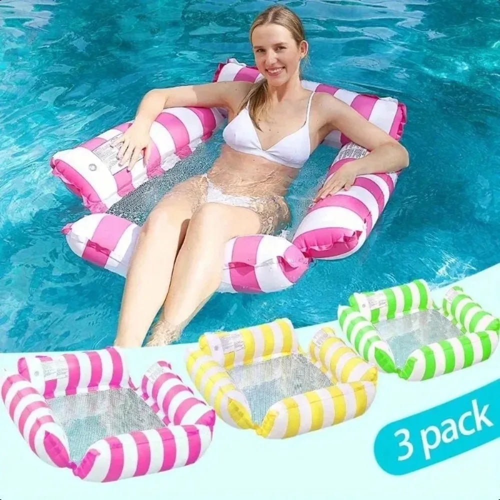 Foldable Floating Water Hammock Float Lounger Inflatable Pool Mat Floating Recliner Bed Swimming Air Mattress Pool Accessories