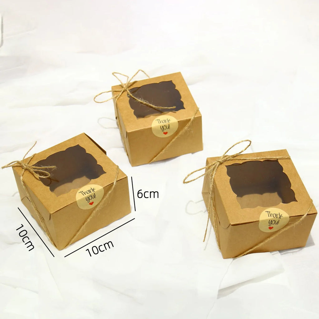 10/30/50Pcs Kraft Paper Open Window Gift Box Baking Cake Cup Favor Candy Packaging Boxes With Sticker Rope Wedding Party Decor