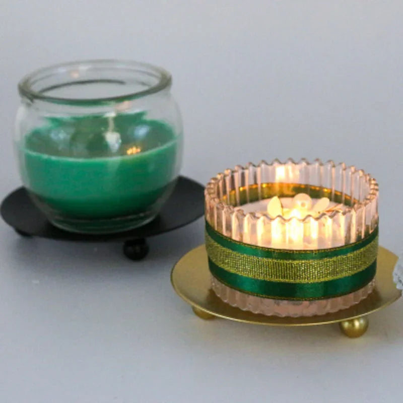 Iron Black Gold Plated Candle Holders Tray Wedding Party Festival Banquet Decorative Candle Candelabra Pillar Cup Wax Chassis