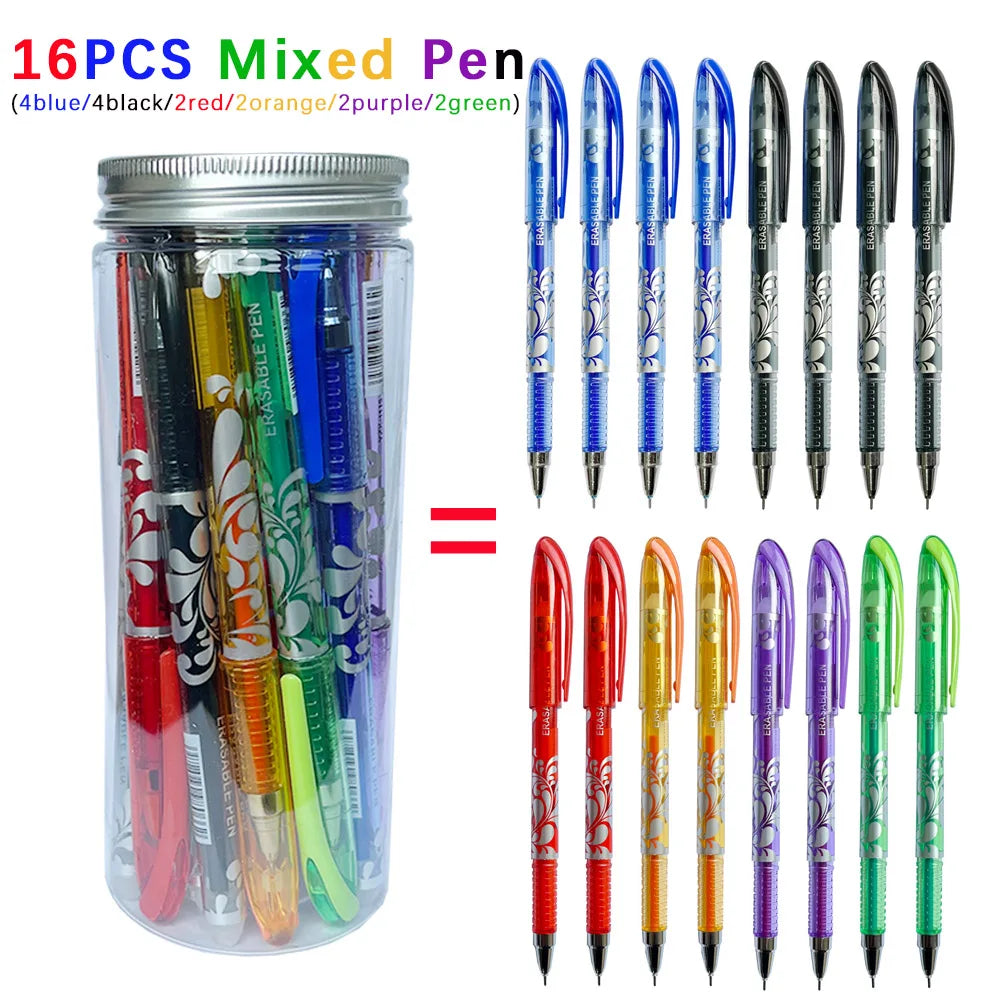Set da 16 penne gel cancellabili 0,5 mm – 6 colori per scuola e ufficio