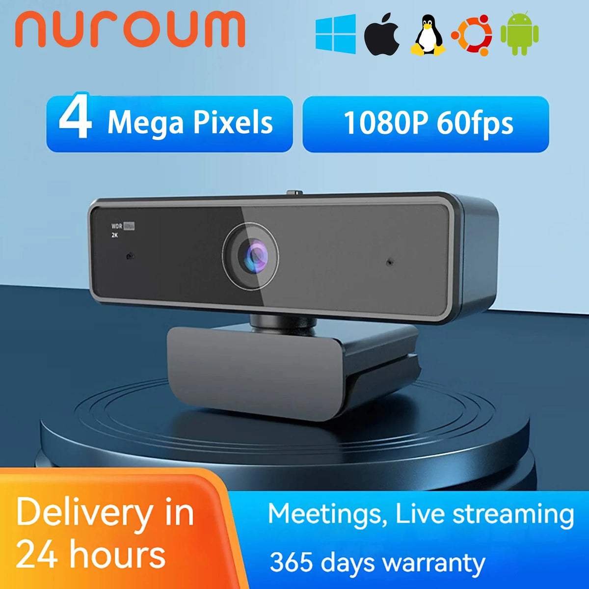 Webcam HD 1080p 60fps USB Plug‑and‑Play con microfono stereo e otturatore…