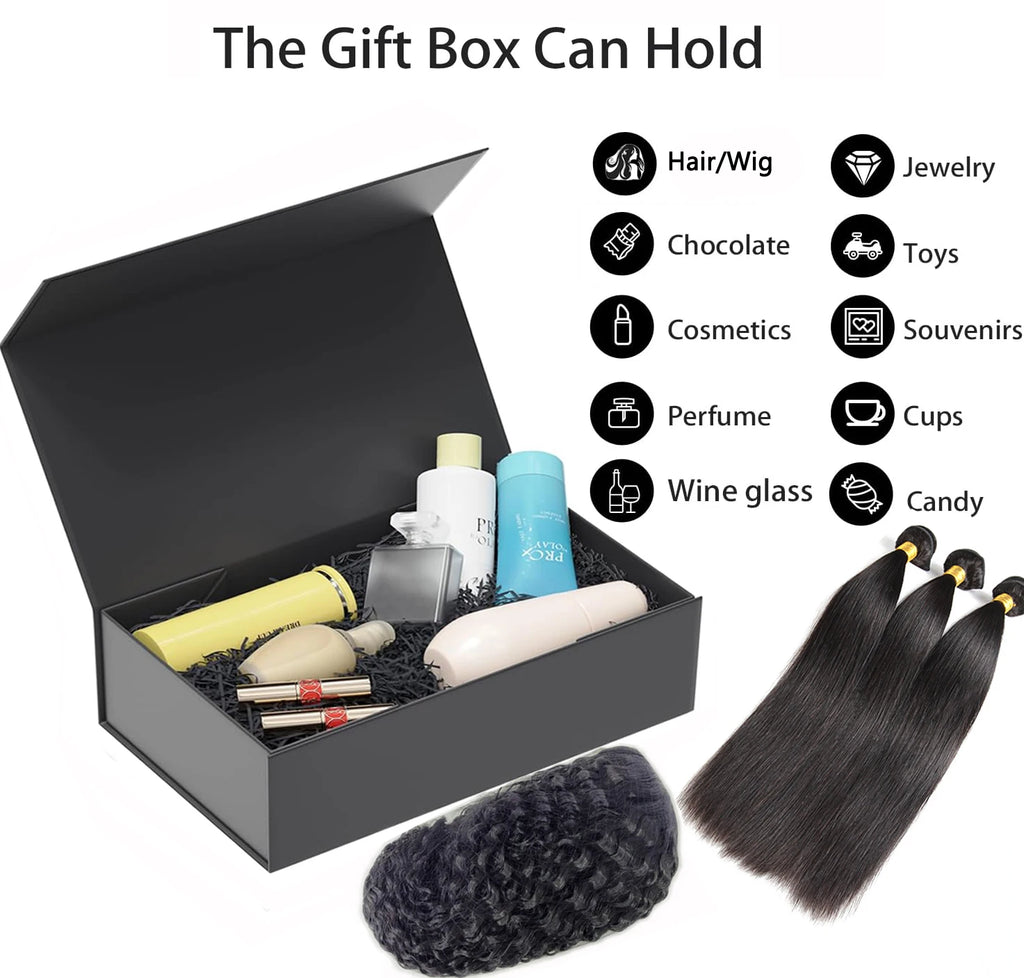 1pcs Black Gift Box with Lid for Present, Magnetic Closure Rectangle Collapsible Gift Box, Groomsman Proposal Box, Wedding