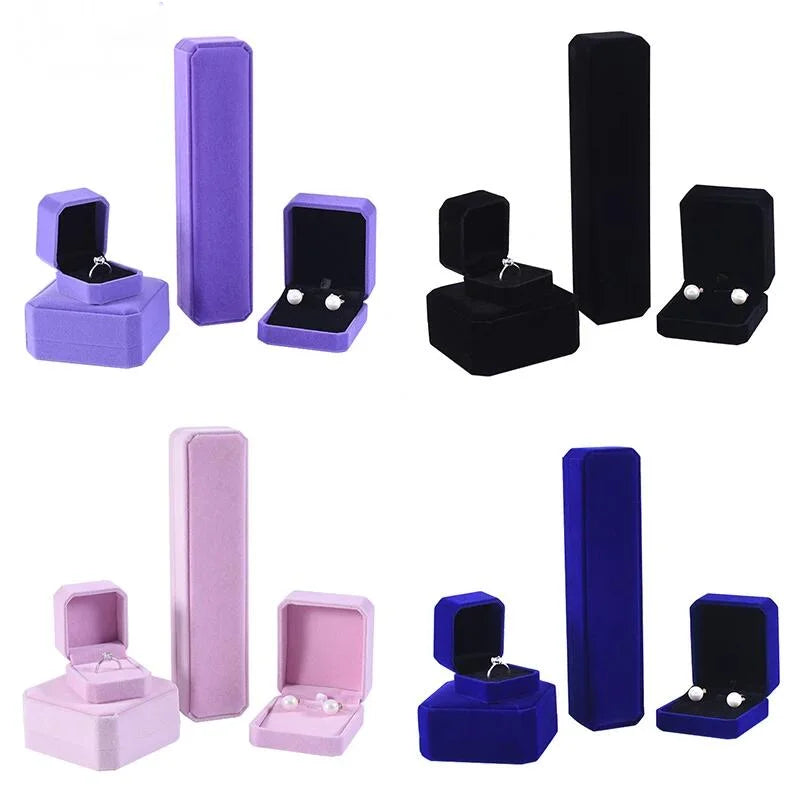 Velvet Octagon Jewelry Box Ring Necklace Earring Packaging Organizer Bulk Gift Box Ear Studs Jewelry Storage Case High Quality