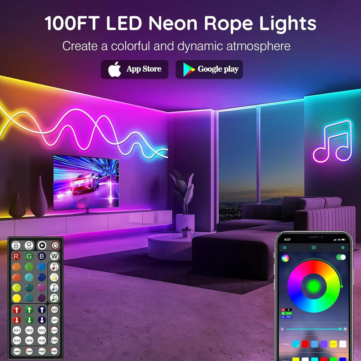 Striscia LED Neon RGB flessibile 24V con telecomando e app – IP65 waterproof
