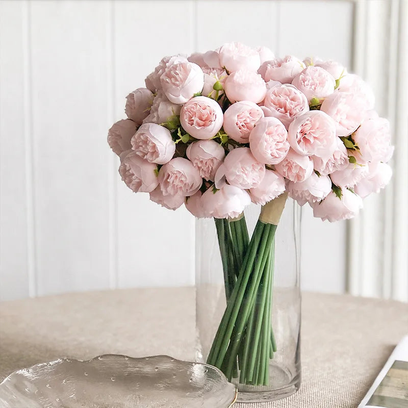 Bouquet di 27 Rose in seta rosa pesca per decorazioni matrimonio e casa