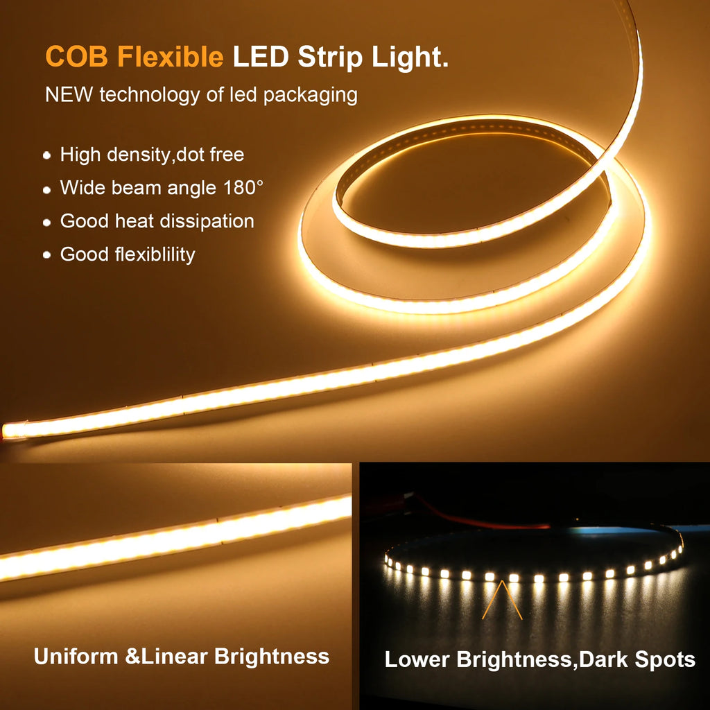 Striscia LED COB flessibile 320 LED/m 5V/12V, 3000‑6000K, 3‑8 mm