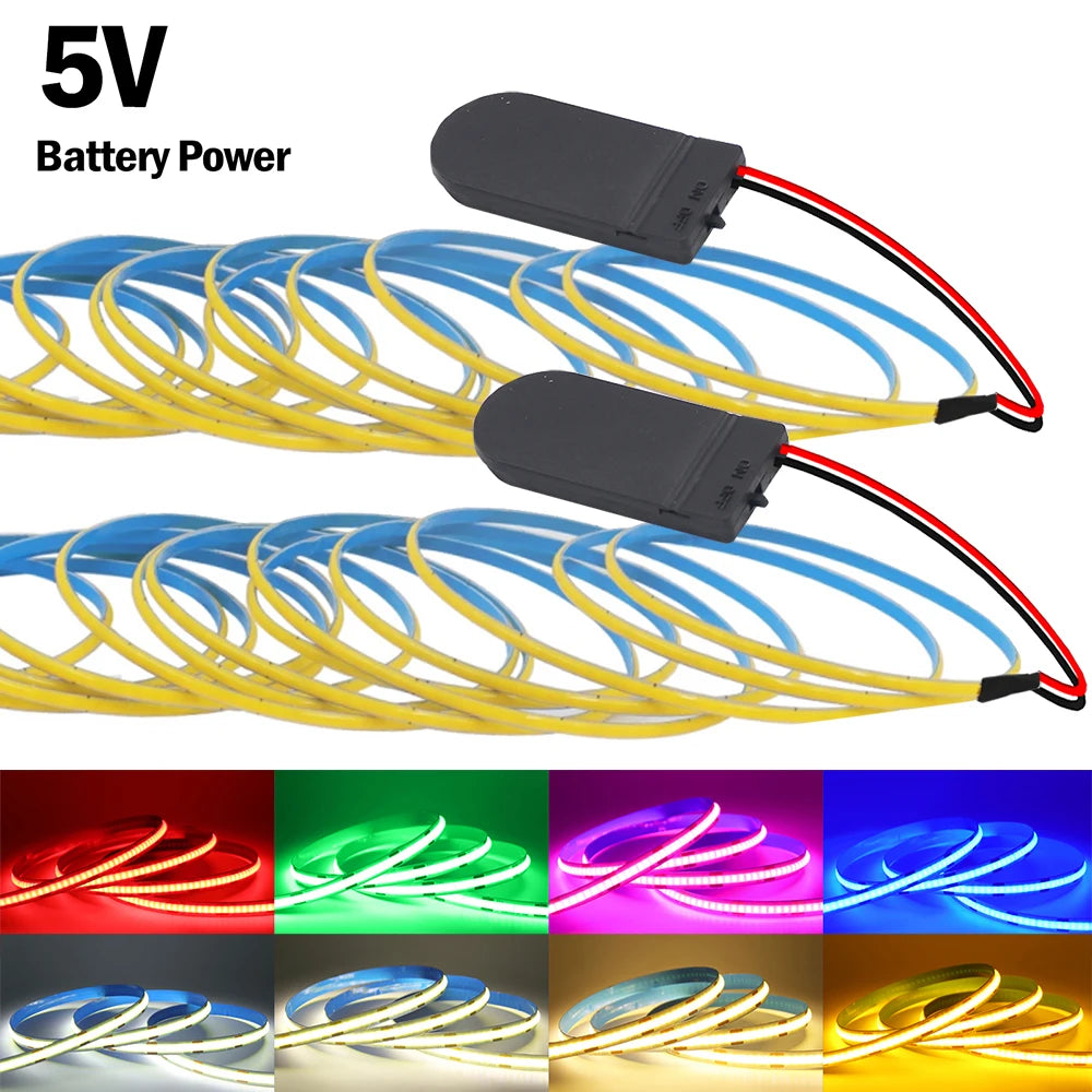 Striscia LED COB 5V 320 LED/m, RGB, tagliabile, autoaderente, con box CR2032