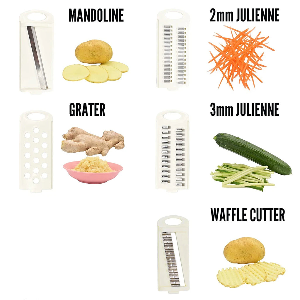 Mandolina 5 in 1 per verdure – affetta, julienne, grattugia e waffle
