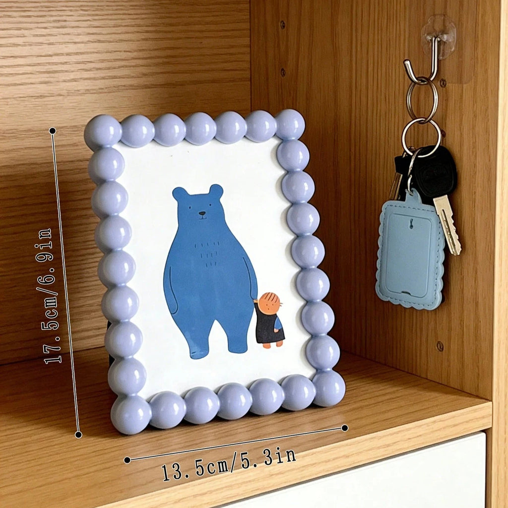 Photo Frame Beaded Picture Frame Cute Cartoon Design Kawaii Tabletop Photo Display Desktop Photo Holder for Home Office Bedroom
