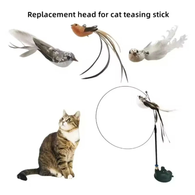 Gioco per gatti con piume, campanella e ventosa - bastoncino resistente al morso