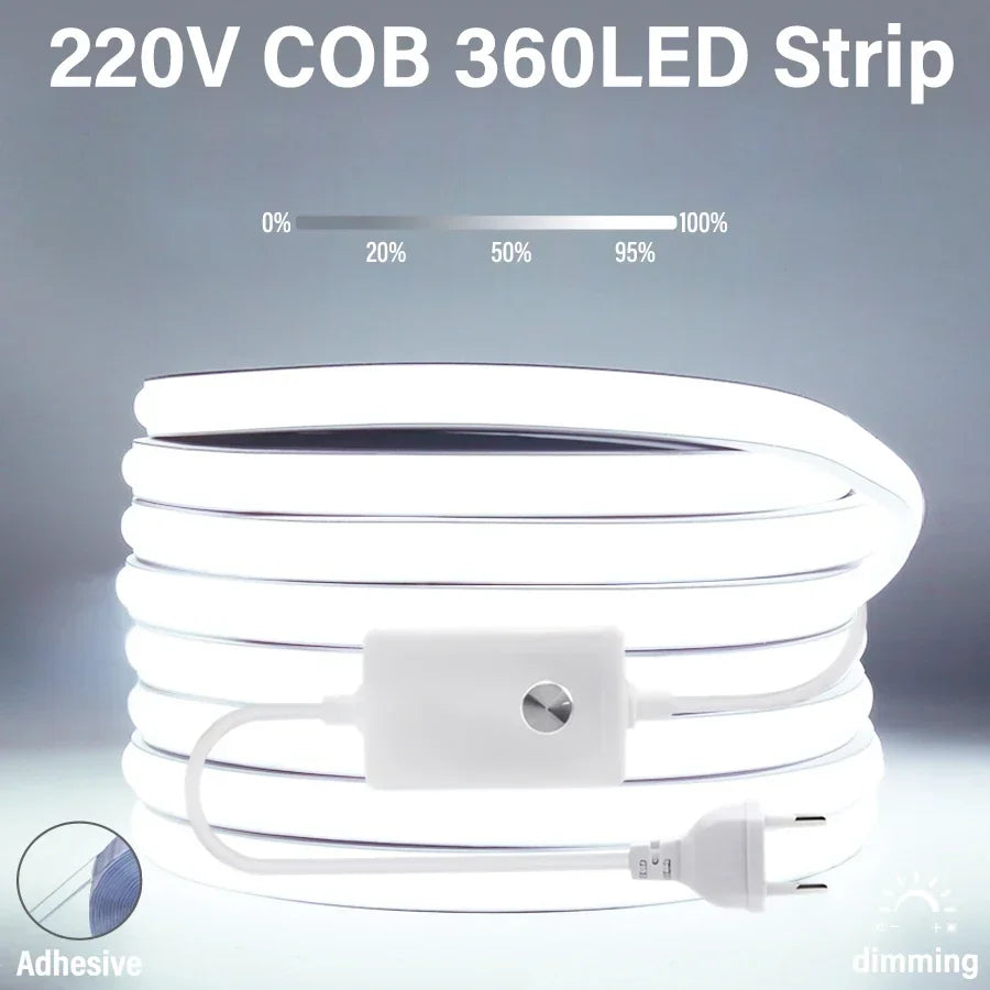 Striscia LED COB 220V 360 LED/m, impermeabile IP65, 3 temperature colore