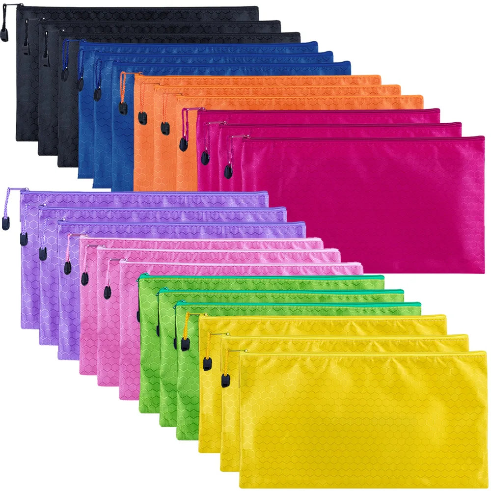 Portapenne griglia impermeabile con zip, 8 colori, tasca per banconote e trucchi
