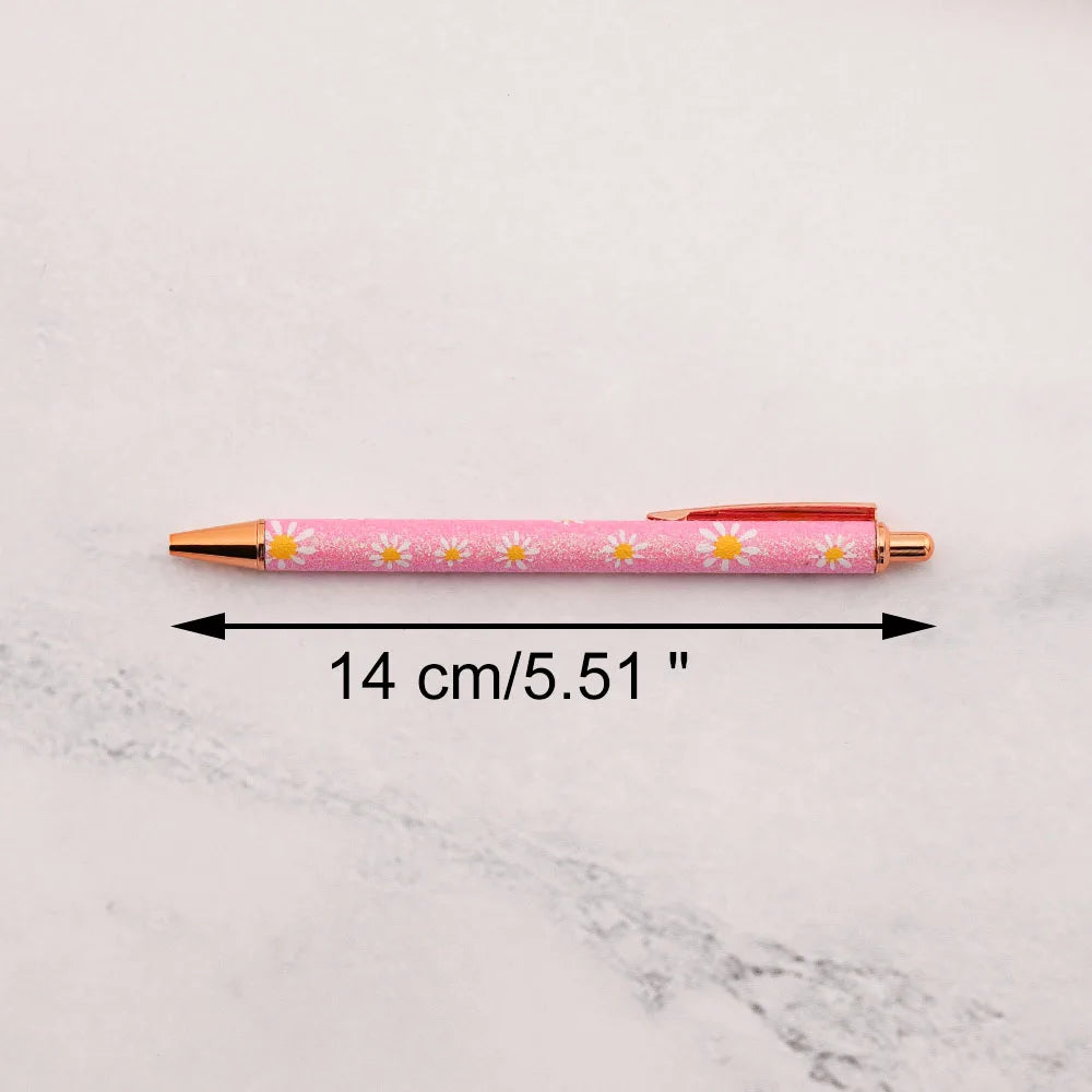 Lytwtw's Cute Daisy Press Ballpoint Pen Luxury Kawaii Metal Stationery School Office Supplies 5 Pieces