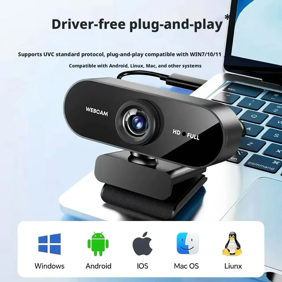 Webcam Full HD 1080p USB Plug-and-Play con microfono integrato e clip rotante