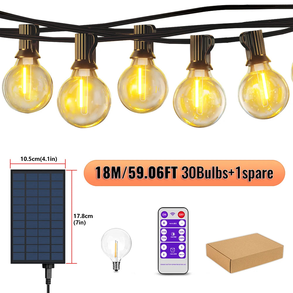 Catena LED solare G40 White con telecomando, 8 modalità, luminosità regolabile
