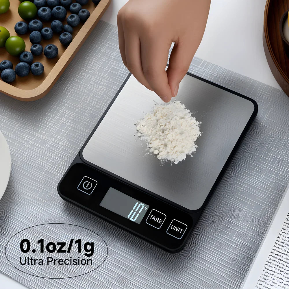 Bilancia da cucina digitale 10 kg LCD, precisione 1 g, nera, ABS e acciaio inox