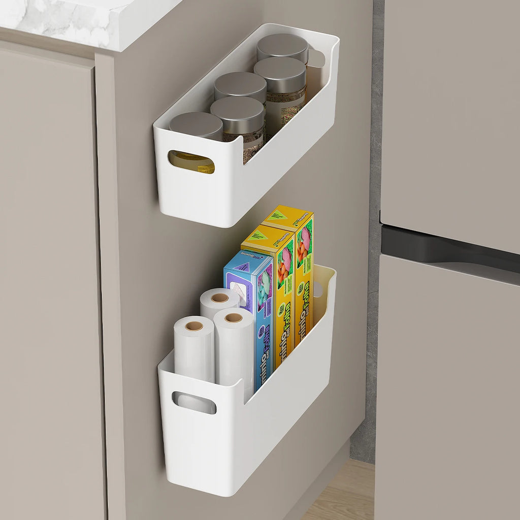 WORTHBUY Wall Mounted Punch Free Self Adhesive Storage Rack Holder Cabinet Door Plastic Organizer Shelf Kitchen Accessories