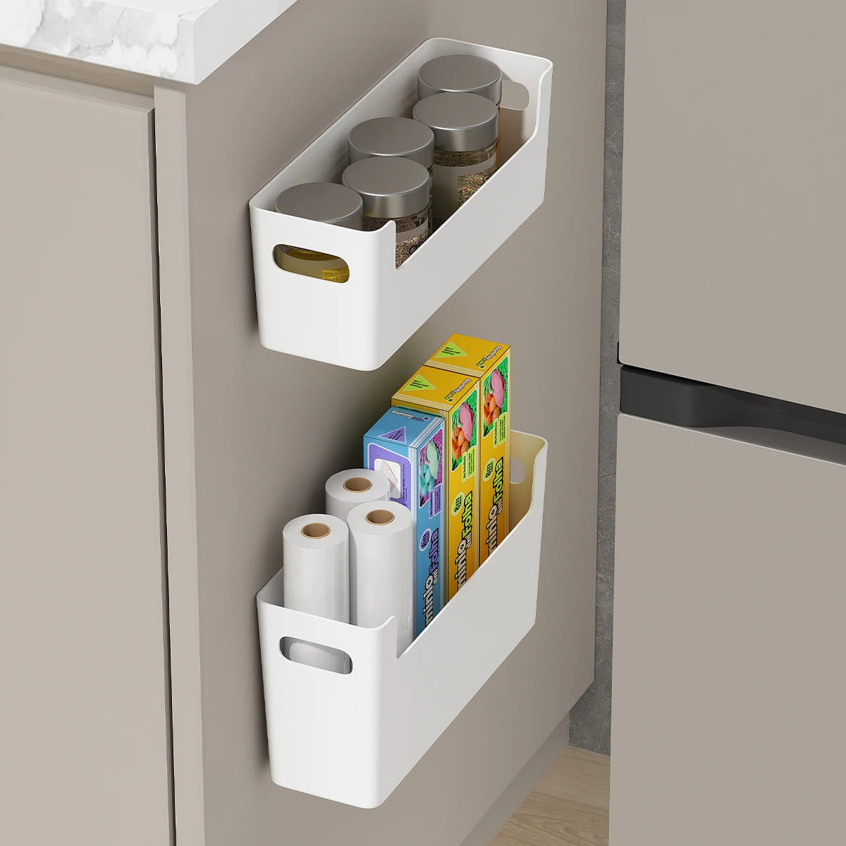 WORTHBUY Wall Mounted Punch Free Self Adhesive Storage Rack Holder Cabinet Door Plastic Organizer Shelf Kitchen Accessories