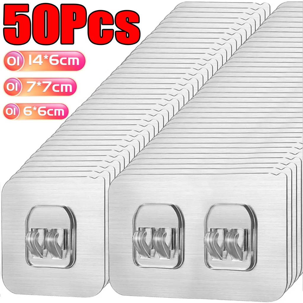 Ganci adesivi trasparenti per casa, set 10‑30‑50, impermeabili, capacità 2 kg