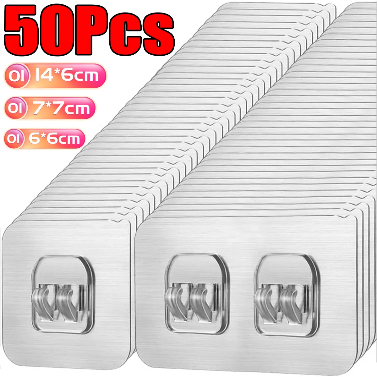 Ganci adesivi trasparenti per casa, set 10‑30‑50, impermeabili, capacità 2 kg
