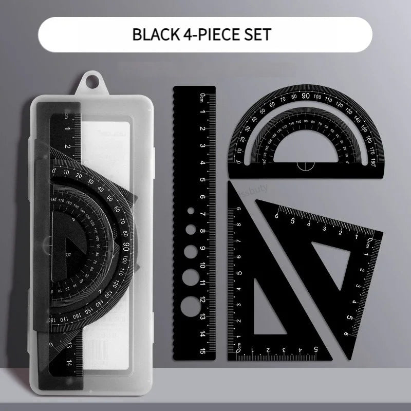 4-in-1 Aluminum Alloy Multifunctional Ruler Set, Triangle & Protractor Combo, Drawing Math Stationery for Students