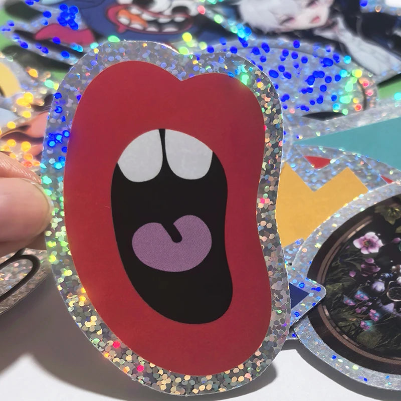 Gepersonaliseerde holografische stickers PVC waterdicht logo vinyl cartoon ontwerp merk versieren laptop gesneden aangepaste sti