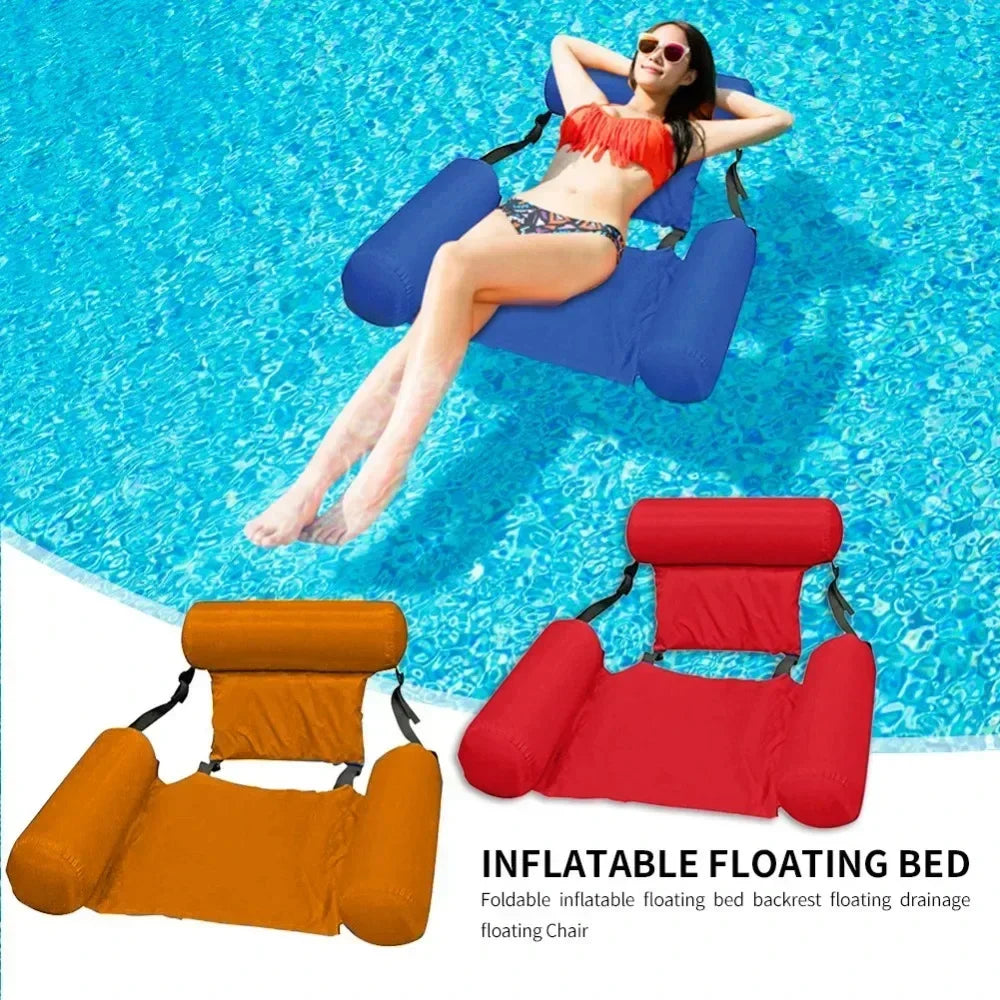 Foldable Floating Water Hammock Float Lounger Inflatable Pool Mat Floating Recliner Bed Swimming Air Mattress Pool Accessories