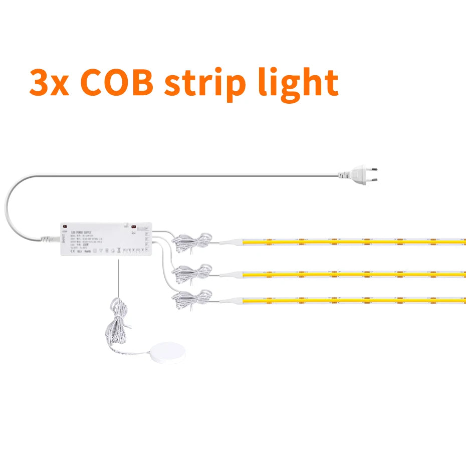 1m-5m COB Led Strip Cabinet Light DC 24V Penetrable Wood Touch Dimmer Switch Wardrobe Cupboard Showcase Pantry DIY Lights Strip