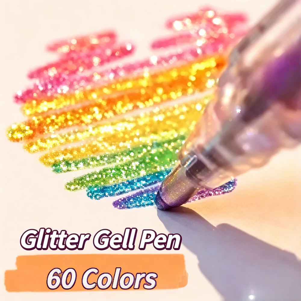 Penna gel glitter 0,2 mm – 8‑60 colori brillanti per carta, diario e arte DIY