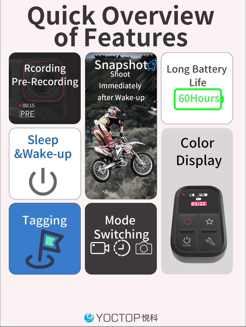 YOCTOP Is Suitable for DJI Sports Camera Bluetooth Remote Control Compatible with Action6/5 Pro/4 Osmo360 Controller Accessories