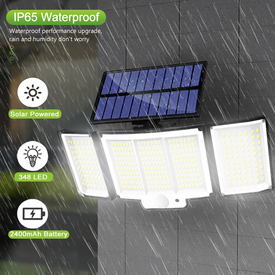 Lampada Solare da Esterno con Sensore Movimento, 3 Teste LED, IP65