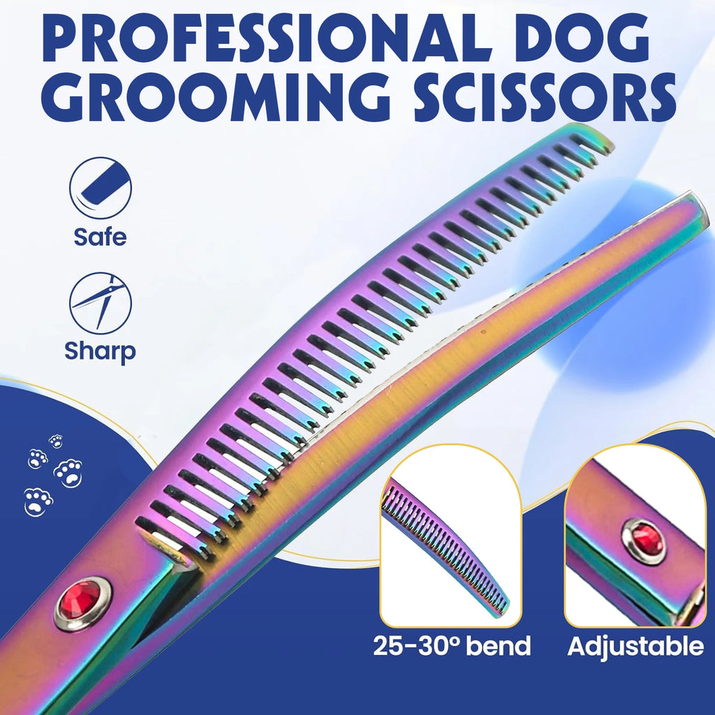 Forbici Curvate Doppio Punte per Grooming Canino – Scialbatura Professionale