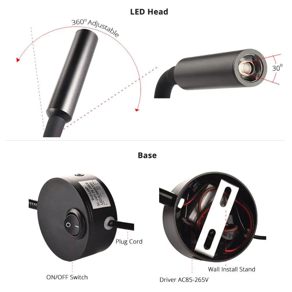 Lampada da Parete LED 3W per Lettura e Studio – Design Contemporaneo