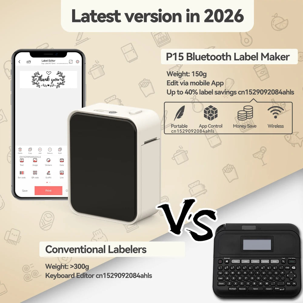 Stampante Mini Etichette Bluetooth P15 – Stampa Termica senza Inchiostro