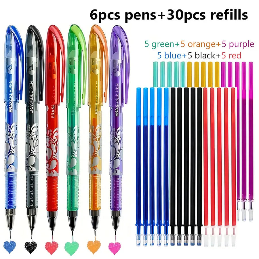 Set da 36 penne gel cancellabili 6 colori per scuola e ufficio