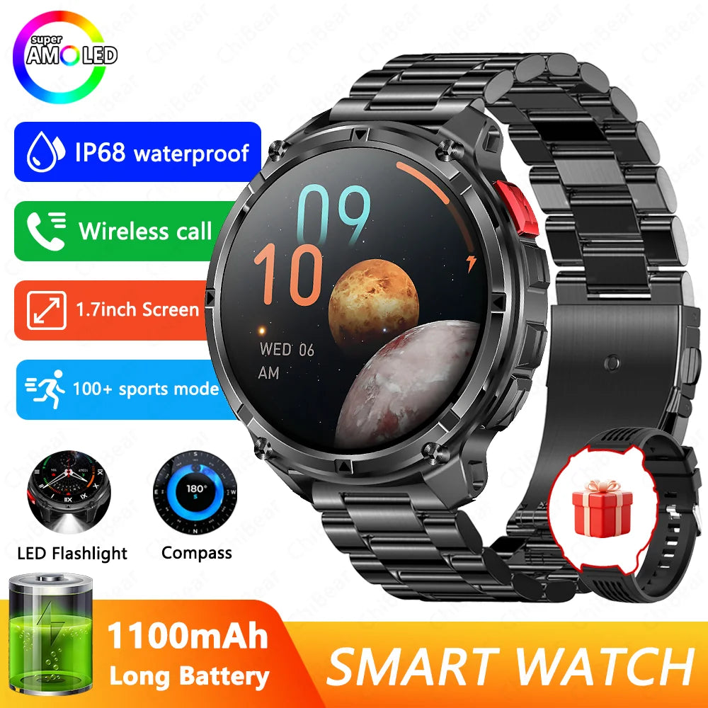 Military-Style 5ATM Waterproof GPS Sports Smartwatch with Compass