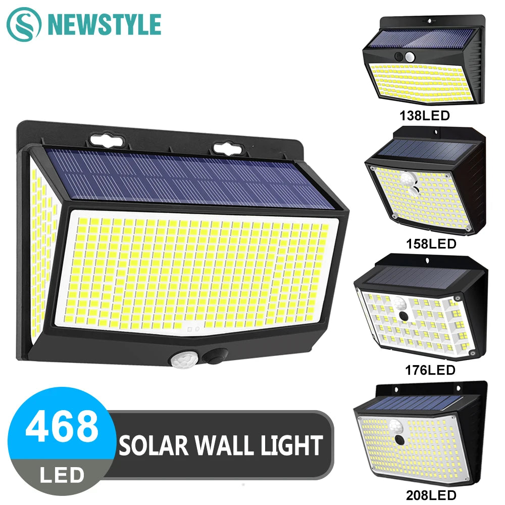 Lampada da Parete Solare LED per Esterni – 3 Modalità, IP65, 138‑208 LED