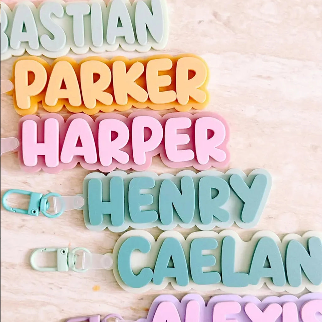Personalised 2-Tone Keyring | Funky Bubble Style Acrylic Backpack Tag School Bag Tag Custom Name Keychain Kids Bag Luggage Tag